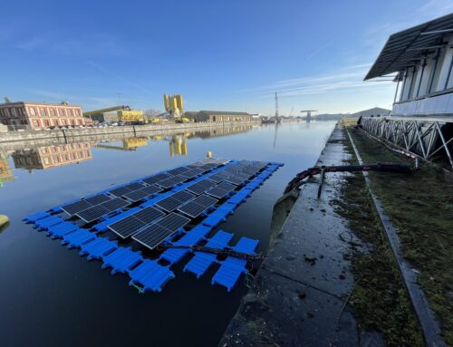 Flytande solkraftverk i Port Oostende i Belgien